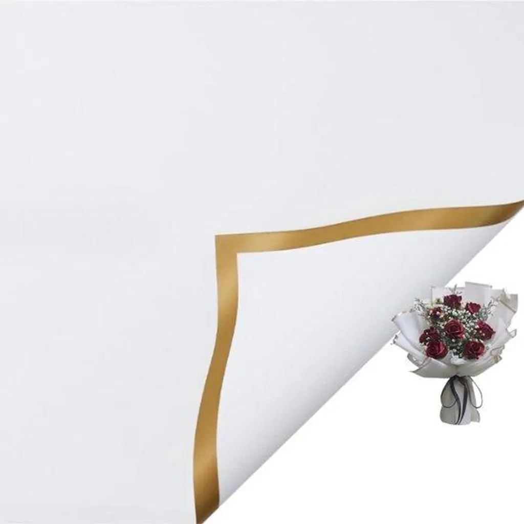 Papier cadeau imperméable blanc et doré 53x53 cm - Lot de 20 feuilles