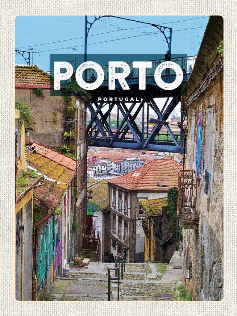 vianmo Holzschild 40x30 cm Porto portugal Altstadt Bild Bildmotiv Reisemotiv Straße Stadt