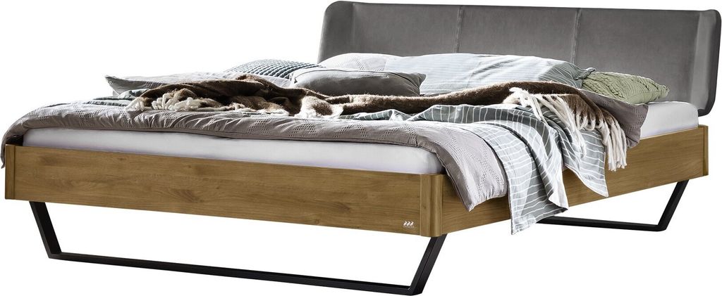 Hasena Massivholzbett mit gepolstertem Kopfteil Montieri Eiche Massivholz Farbe 99-Wildeiche natur, geölt Größe 160x210 cm