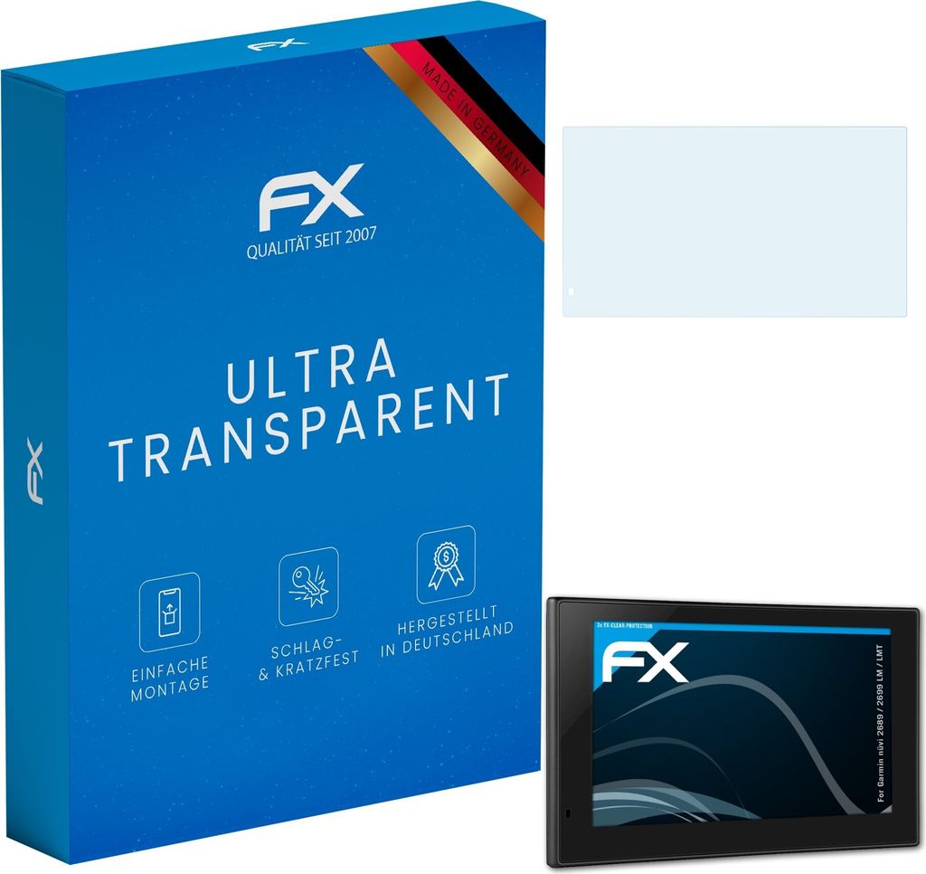 atFoliX FX-Clear 3x Schutzfolie kompatibel mit Garmin nüvi 2689 / 2699 (LM / LMT) Displayschutzfolie