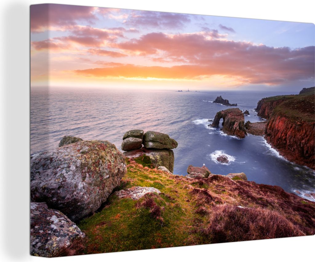 OneMillionCanvasses - Leinwandbilder - 140x90 cm, Ein Sonnenuntergang entlang der Steilküste Cornwalls, Wandbilder Kunstdruck Wanddekoration - F...
