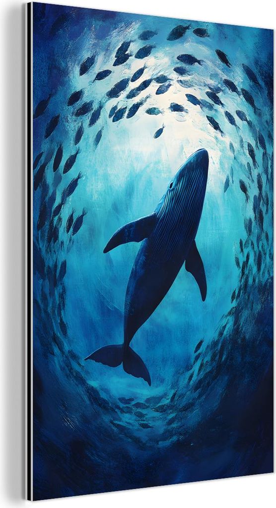 MuchoWow Wanddekoration Metall Metallbild Wandkunst 40x60 cm Wal - Fisch - Dunkelblau MuchoWow Aluminium Gemälde - Wanddekoration aus Aluminium