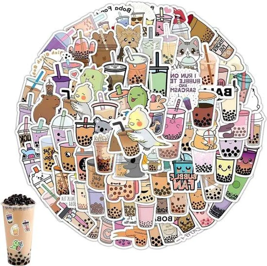Autocollants imperméables Bubble Tea - Lot de 50 stickers vinyle DIY