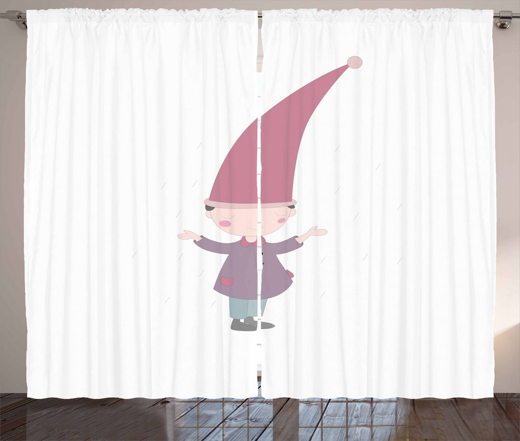 ABAKUHAUS Kindergarten Rustikaler Gardine, Cartoon Gnome Unter Regen, Schlafzimmer Kräuselband Vorhang mit Schlaufen und Haken, 280 x 175 cm, Mehr...