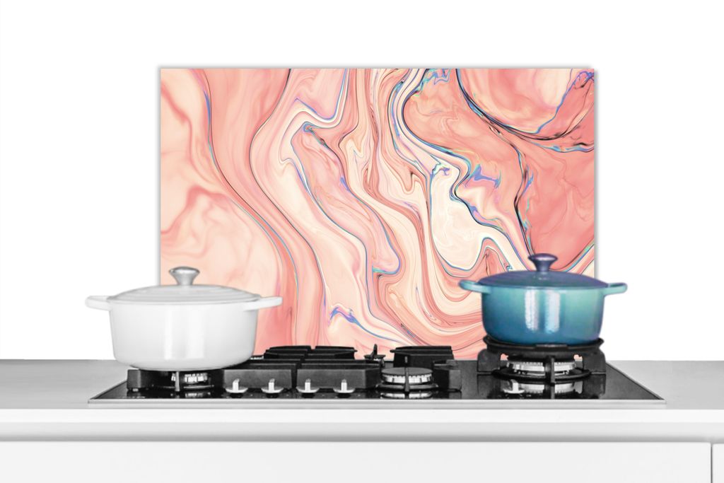 KitchenYeah Spritzschutz Küche - Küchenrückwand - Wandschutz für Herd und Spüle - Marmor - Pastell - Rosa - Blau - Marmoroptik - Abstrakt 70...