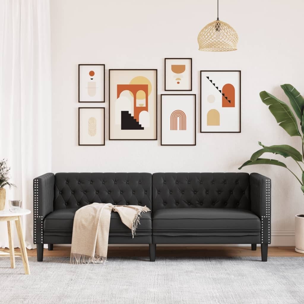 "2026 Aktion" Chesterfield-Sofa 3-Sitzer Schwarz Kunstleder - 194 x 74,5 x 70,5 cm - DEMöbel1568043