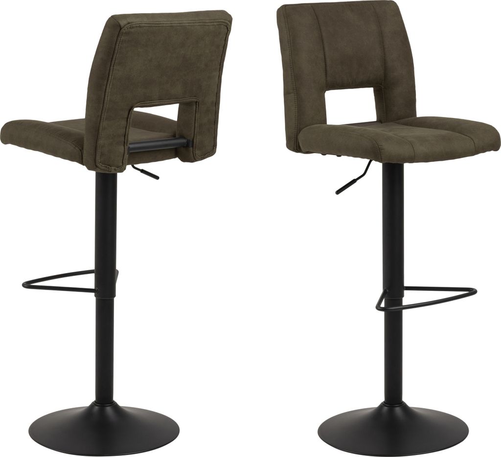 Barhocker >Sylvia< (2er-Set) in olivgrün, Polyester, Stahl - 41,5x115x52 (BxHxT)