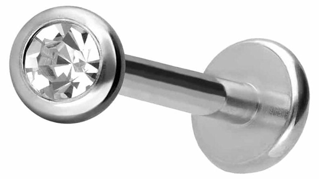 Ohrpiercing, Nasenpiercing Titan Labret mit Innengewinde KRISTALL Silber Stablänge: 10mm + Stabstärke: 1,2mm + Kugelgröße: 2,5mm