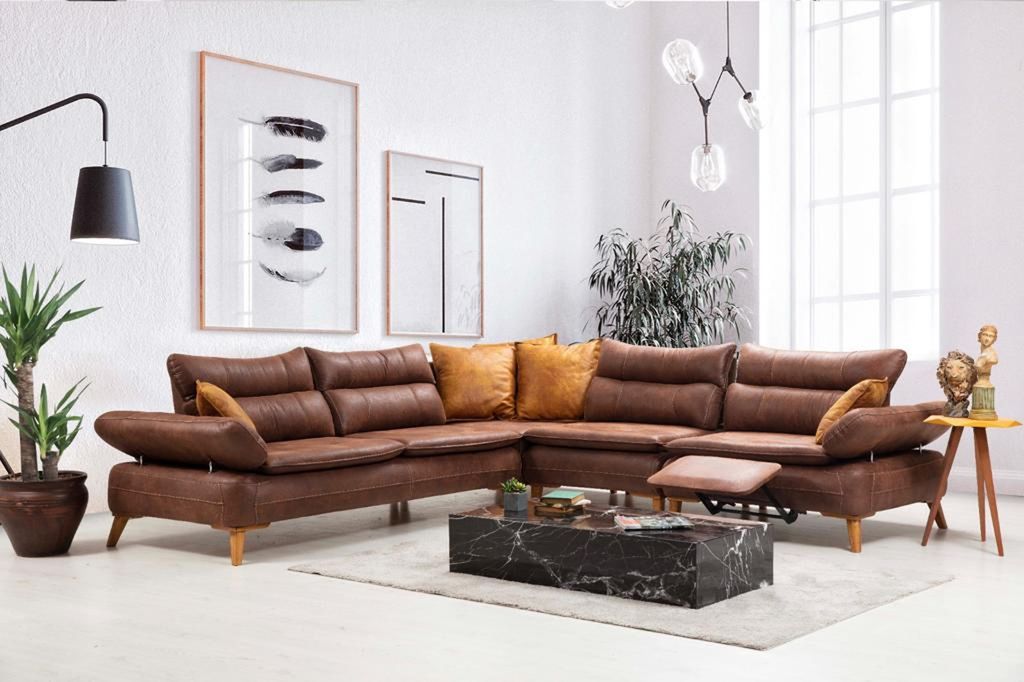 Multifunktion Couch Wohnlandschaft Elektrische Sofa Möbel Sound Leder Braun