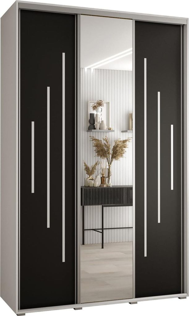 MEBLE KRYSPOL Cannes 13 Schrank mit 3 Schiebetüren - 205,2x160x60 cm - Weiß Schwarz Silber