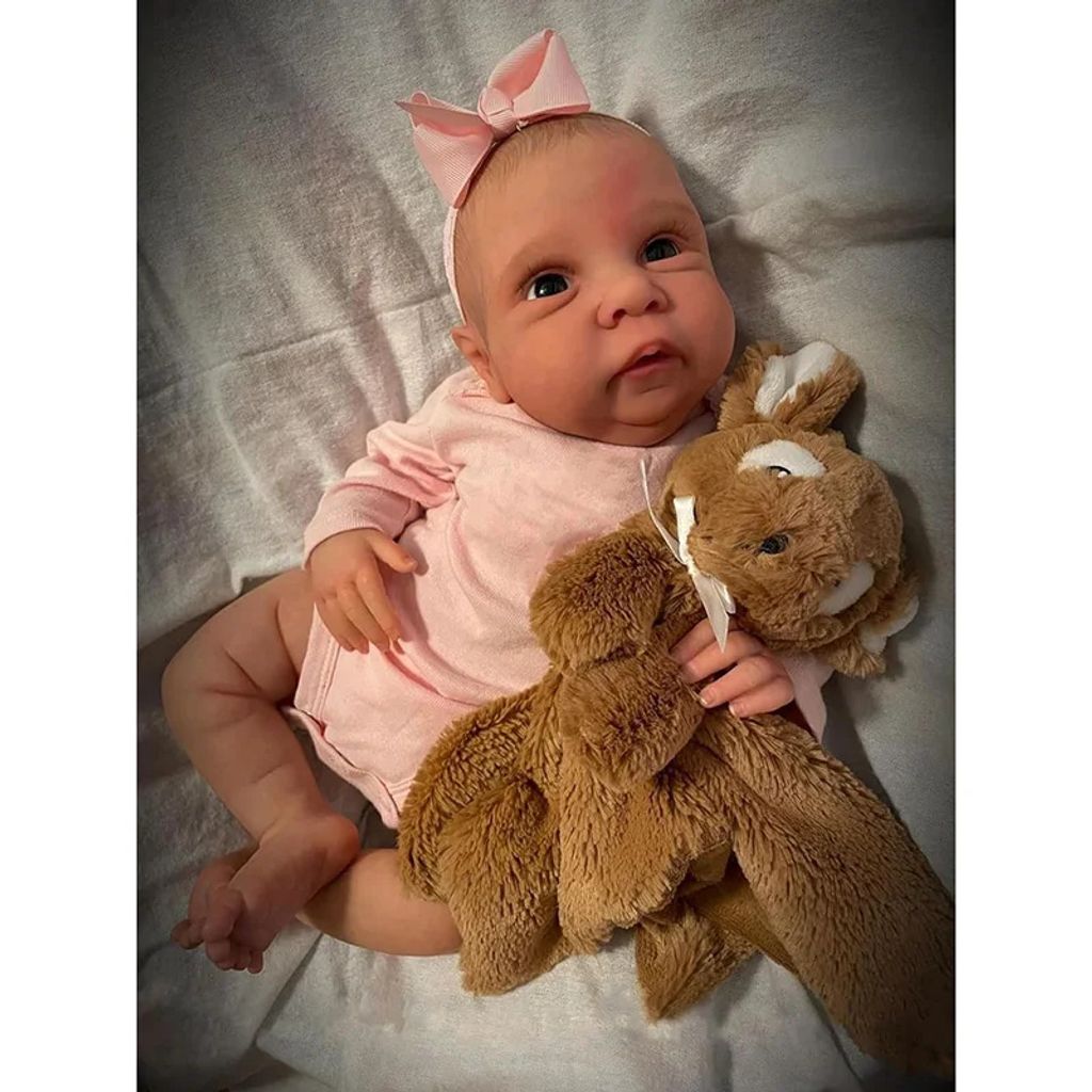 Poupée Reborn Bébé Fille 48cm - Endormie Réaliste - Yeux Fermés, Cheveux Bruns