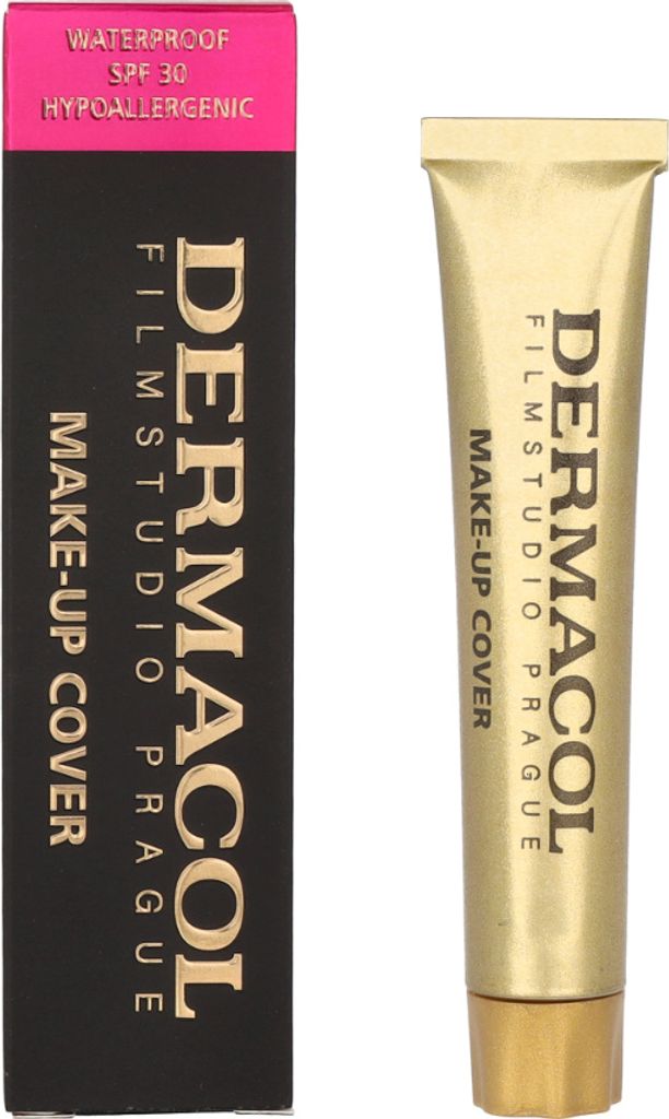 A box and a tube of Dermacol Make-Up Cover foundation are shown side-by-side against a white background.