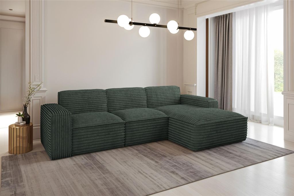 Kaiser Möbel Ecksofa, Sofa L form, Couch L form Siena L stoff Velo Grün Rechts