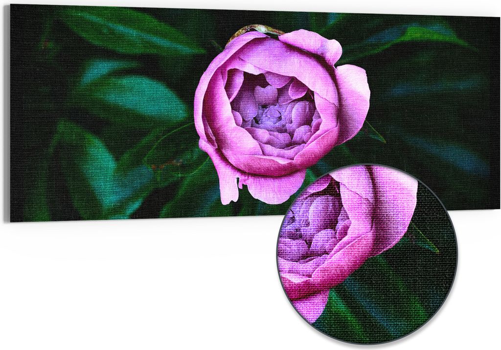 DEQORI Hybrid Leinwand Bild 125x50 cm 'Rosa Blütenzauber' Wandbild Glas flach modern