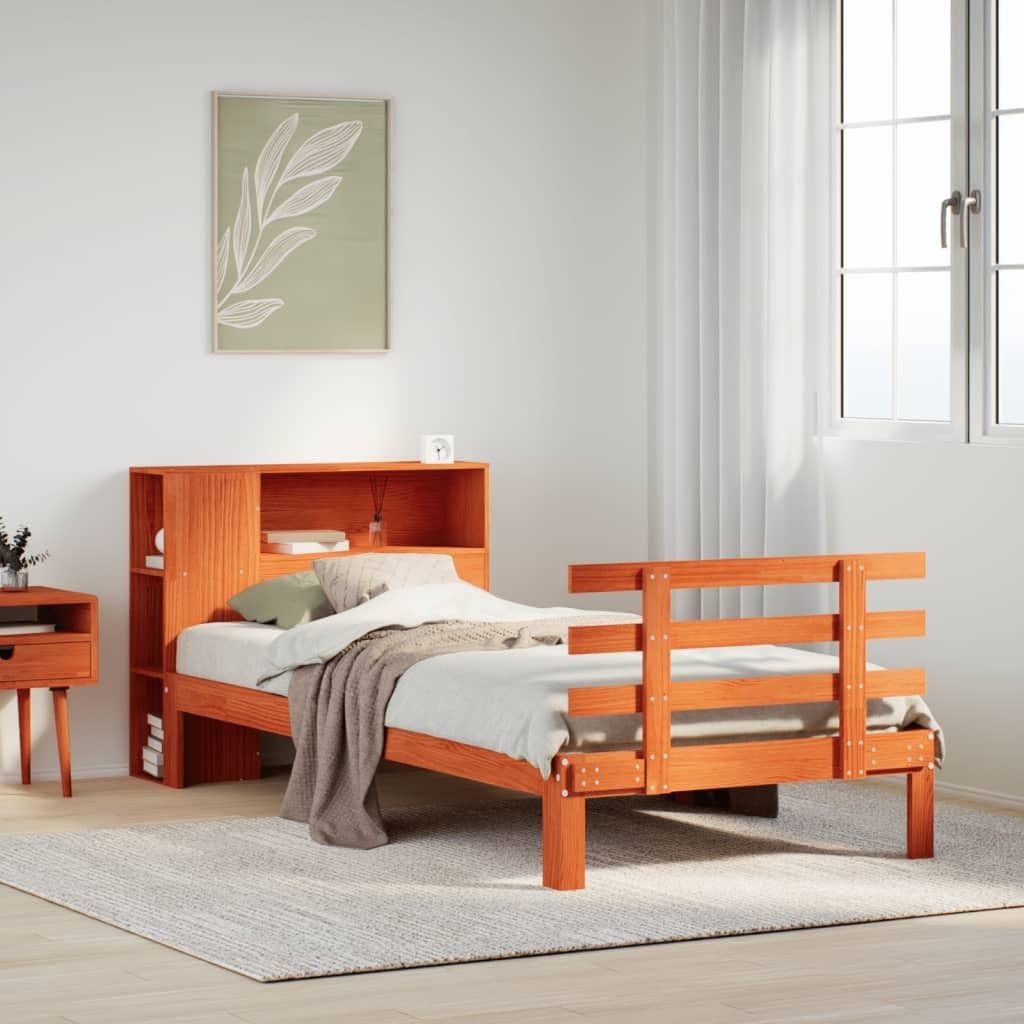 Maison Exclusive - Massivholzbett mit Regal ohne Matratze Wachsbraun 100x200 cm