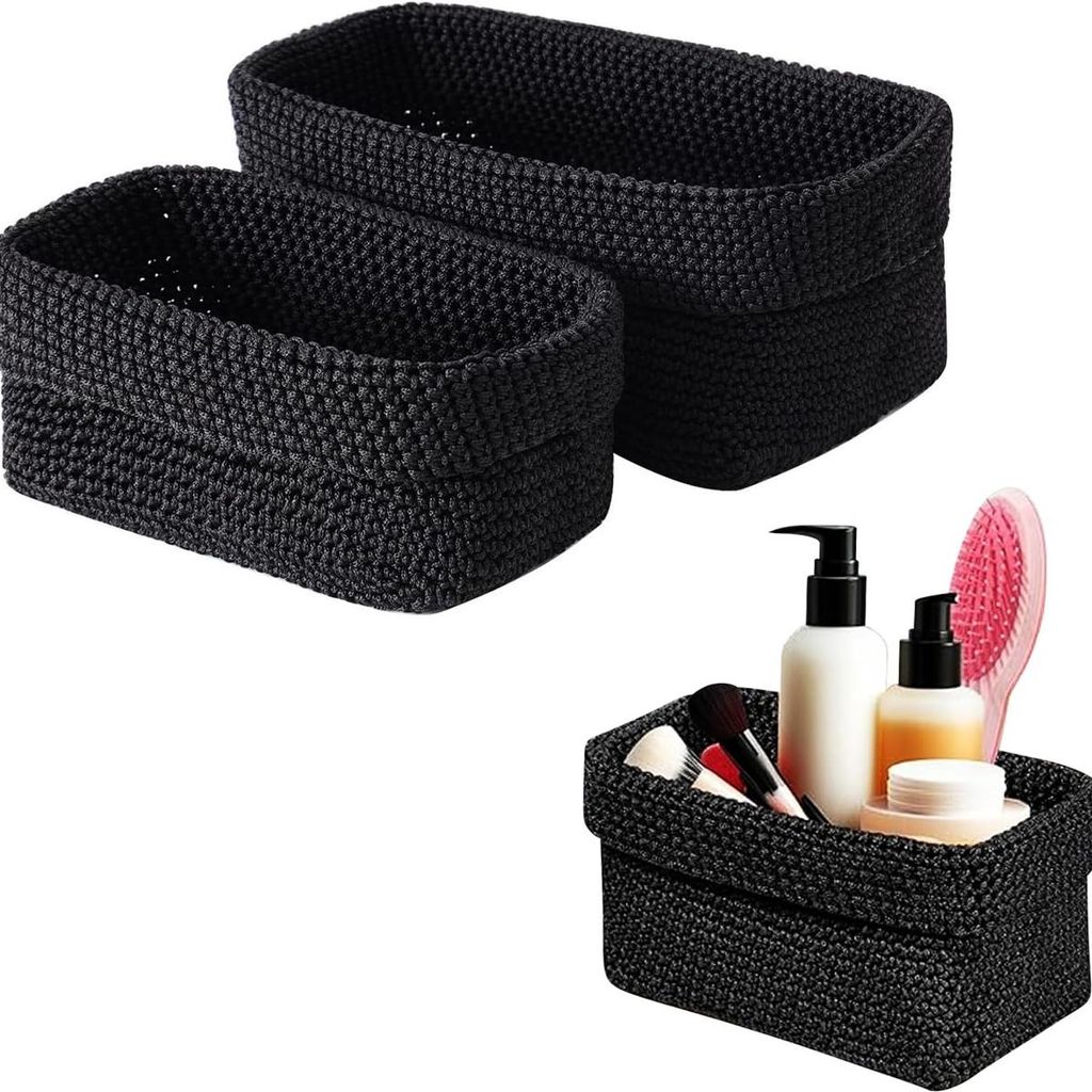 2stk Aufbewahrungskorb Bad Häkelkorb 29x15x18.5cm Schwarz Produktbild 