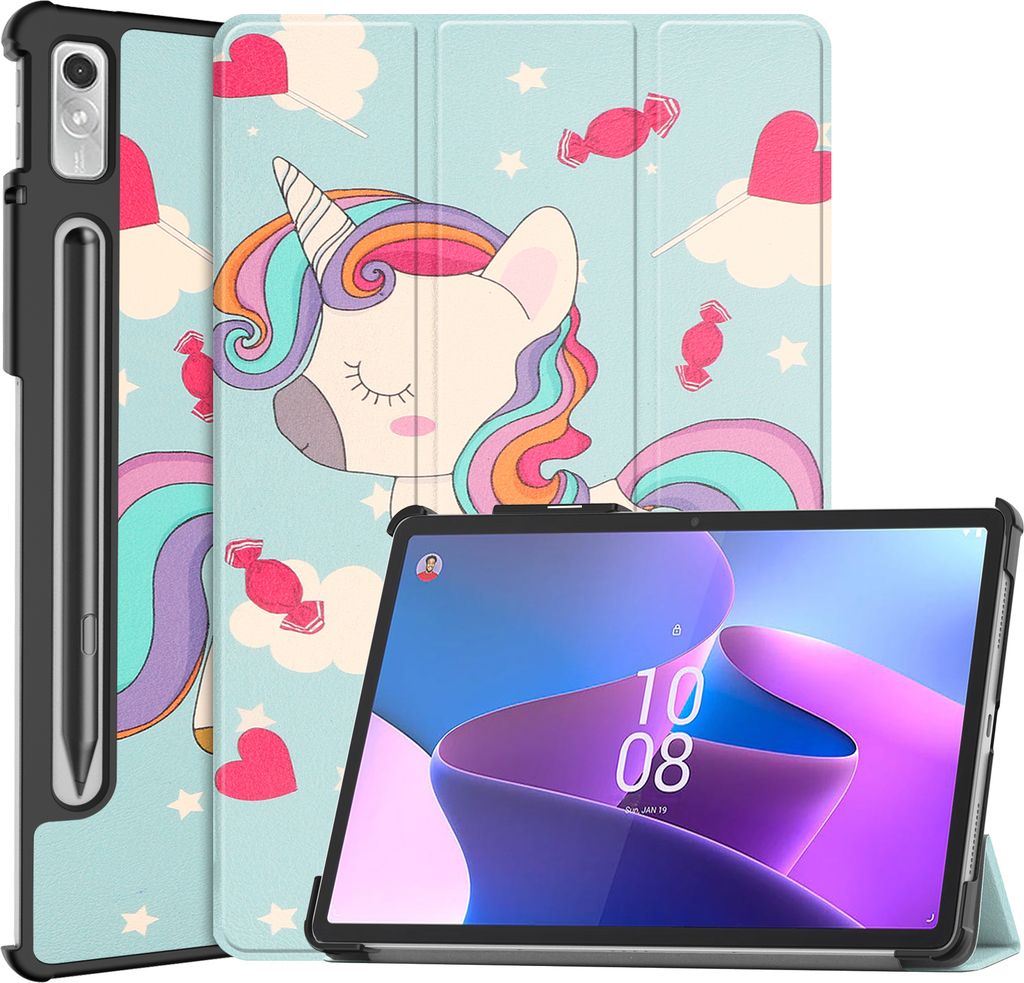 Case2go - Hülle kompatibel mit Lenovo Tab P11 Pro 2nd Gen - Mit AutoWake-Funktion - Kunstleder TPU Tablet Case Schutzhülle - Einhorn