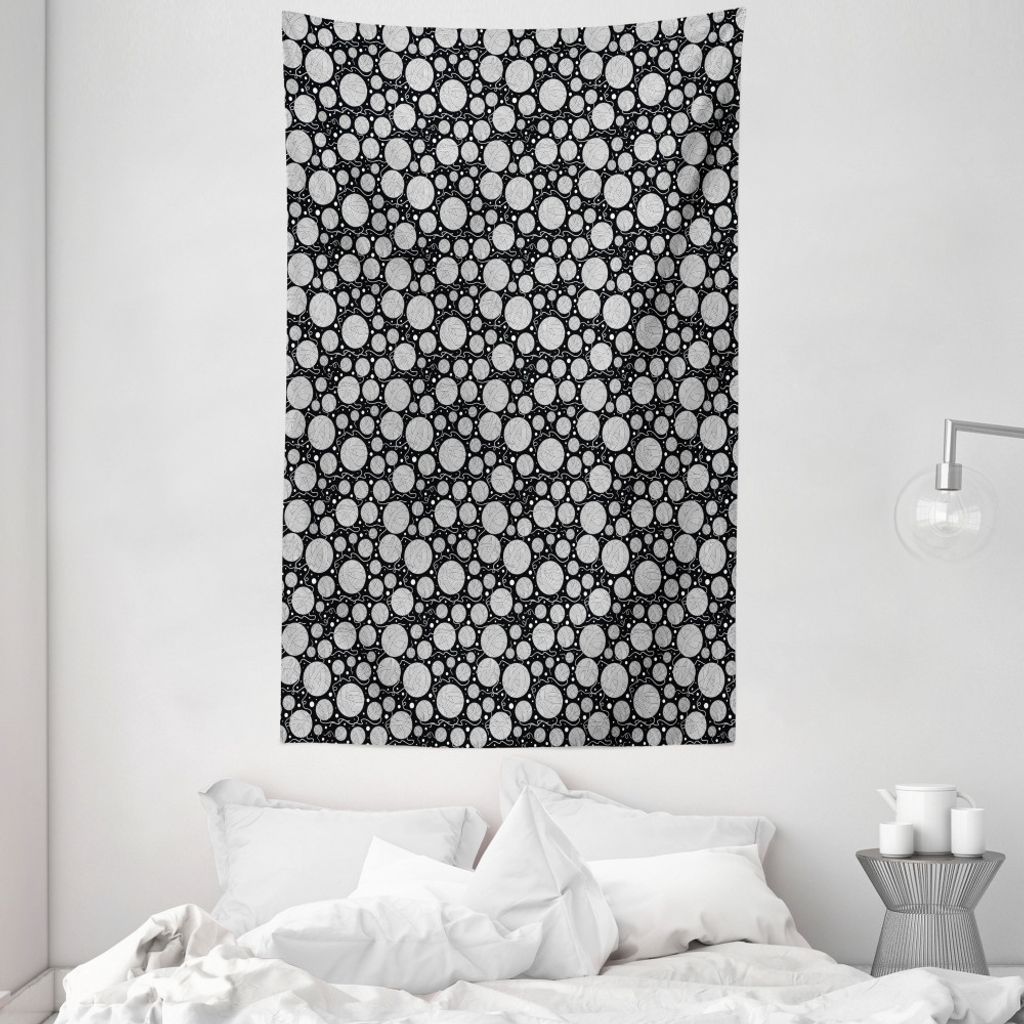 ABAKUHAUS Schwarz und weiß Wandteppich und Tagesdecke, Boho Kugeln des Garns aus Weiches Mikrofaser Stoff Waschbar ohne Verblassen Digitaldruck, 1...