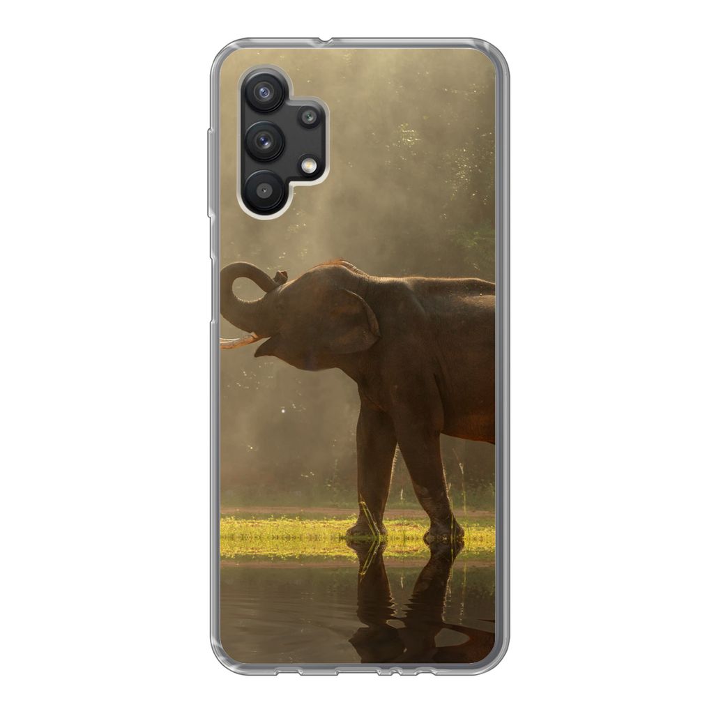 MuchoWow Handyhülle Schutzhülle Hülle für Samsung Galaxy A32 5G Elefant - Wasser - Tiere - Natur Silikon Softcase Handy Hülle - Softcase
