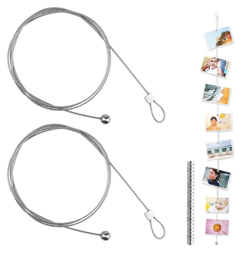 2-teiliges Foto-Bindeband, Fotodraht, Aufhängeschnur für Fotos mit 35 Magneten und Clips, Fotokette zum Aufhängen von Fotos, Bindeband für Foto...