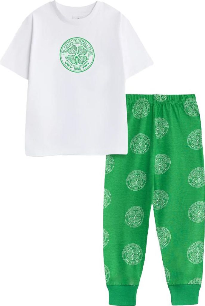 Celtic FC - Schlafanzug mit langer Hose für Jungen, kurzärmlig NS9401 (92) (Weiß/Grün)