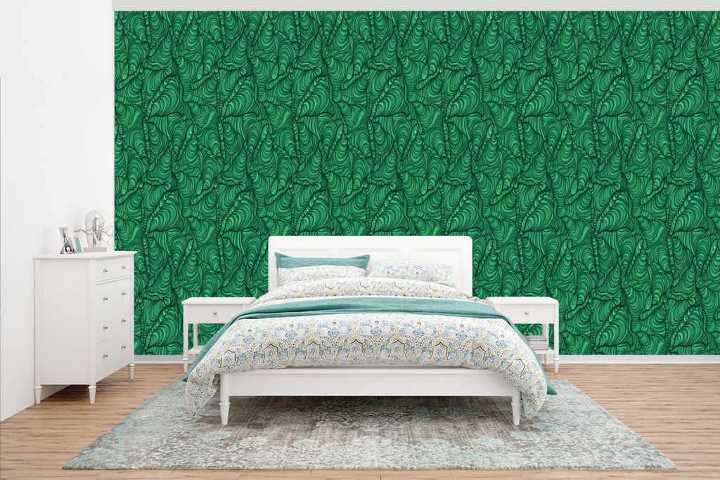 MuchoWow Fototapete für Wohnzimmer oder Schlafzimmer Wandtapete Vinyl Motivtapete Grün - Muster - Sommer - 430x240 cm - Gemustert