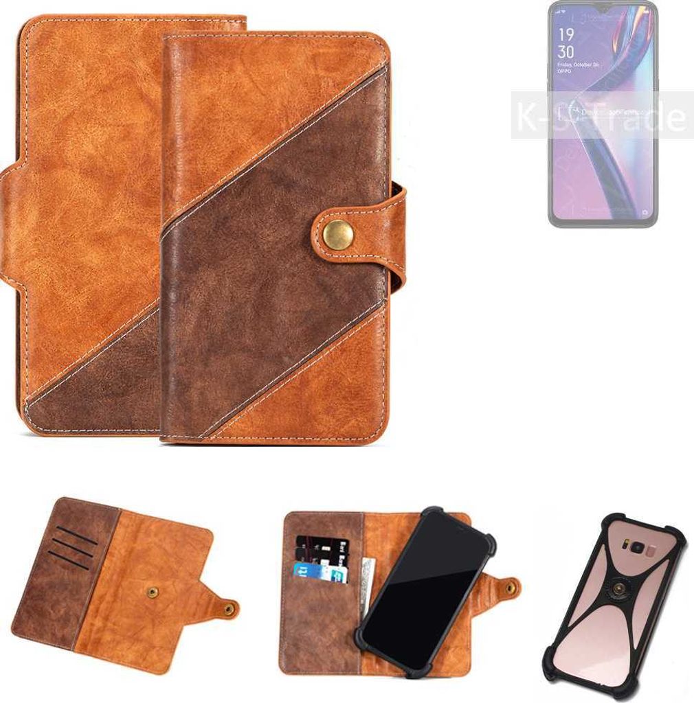 K-S-Trade Handyhülle Schutzhülle Bookstyle Case Wallet-Case kompatibel mit Oppo A12s Cover Klapphülle Kantenschutz Smartphone dunkelbraun braun 1x
