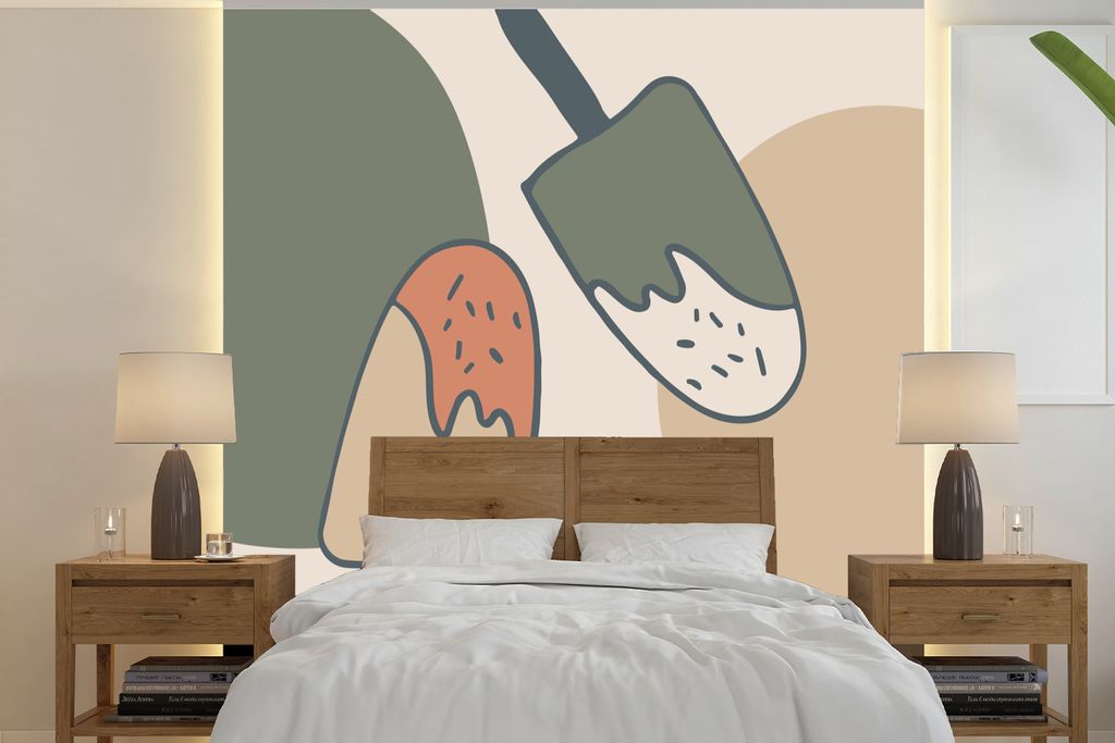 MuchoWow Fototapete für Wohnzimmer oder Schlafzimmer Wandtapete Vinyl Motivtapete Pastell - Eiscreme - Sommer - Tupfen - 220x220 cm - Tapeten