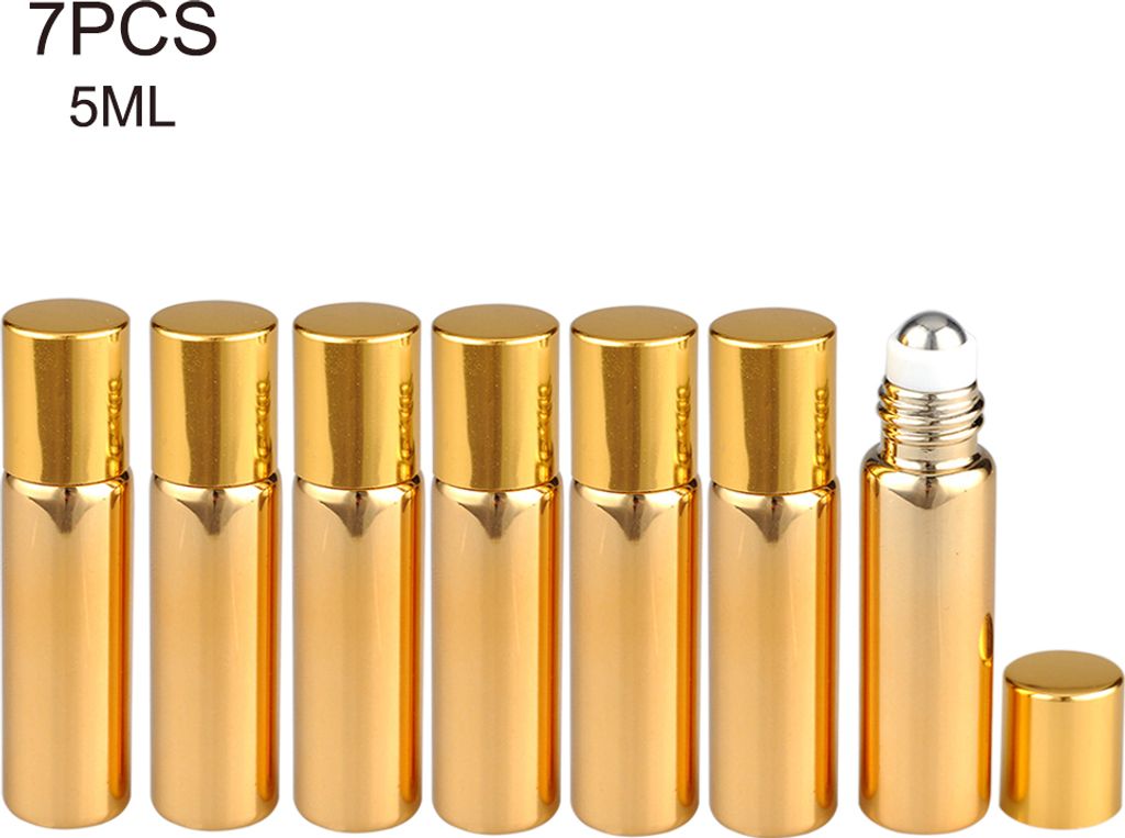 7pcs nachfüllbar Parfüm Flasche Glas ätherisches Öl Roller Flaschen tragbare leichte leere Roll On Flasche für Reisen 5ml Golden