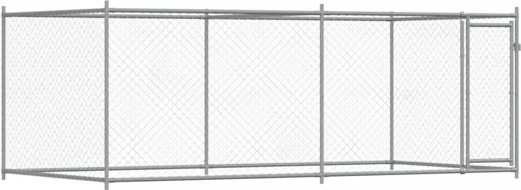 Clôture chiens anti-fugue 4x2m en acier galvanisé gris porte de sécurité