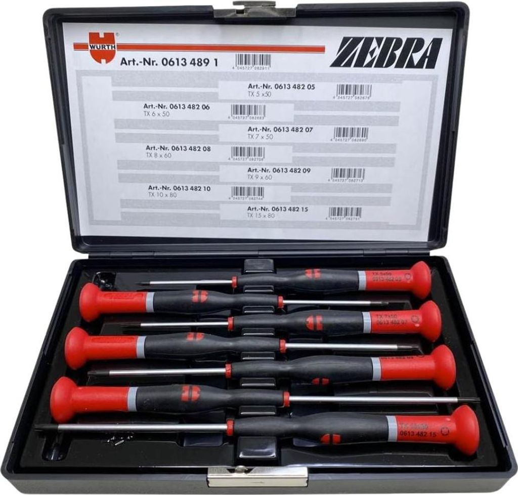Würth Zebra TX Feinmechaniker Schraubendreher Set mit Box 7-teilig Uhrmacher Elektronik Handyreparatur 06134891