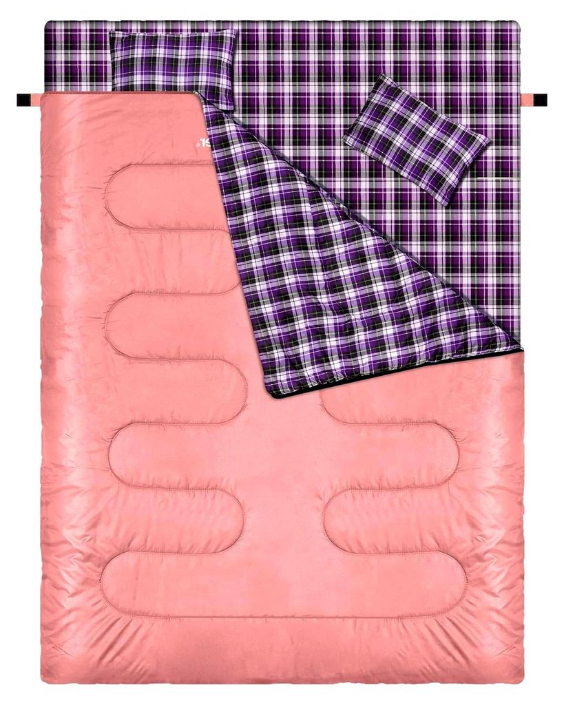 Doppelschlafsack für Outdoor: Schlafsack für 2 Personen, 3 Jahreszeiten, 220x150cm, 2.75kg mit 2 Kissen, Deckenschlafsack für Erwachsene