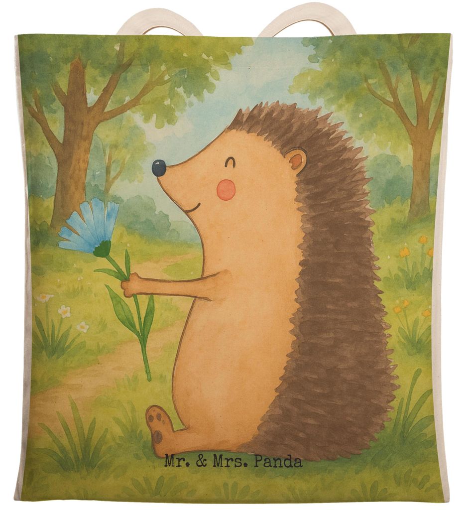 Mr. & Mrs. Panda Beutel Igel Blumen Design - Weiß - Geschenk, Stofftragetasche, Krankheit, Lustige Sprüche, taschen shopper, shopping bag, Tote, ...