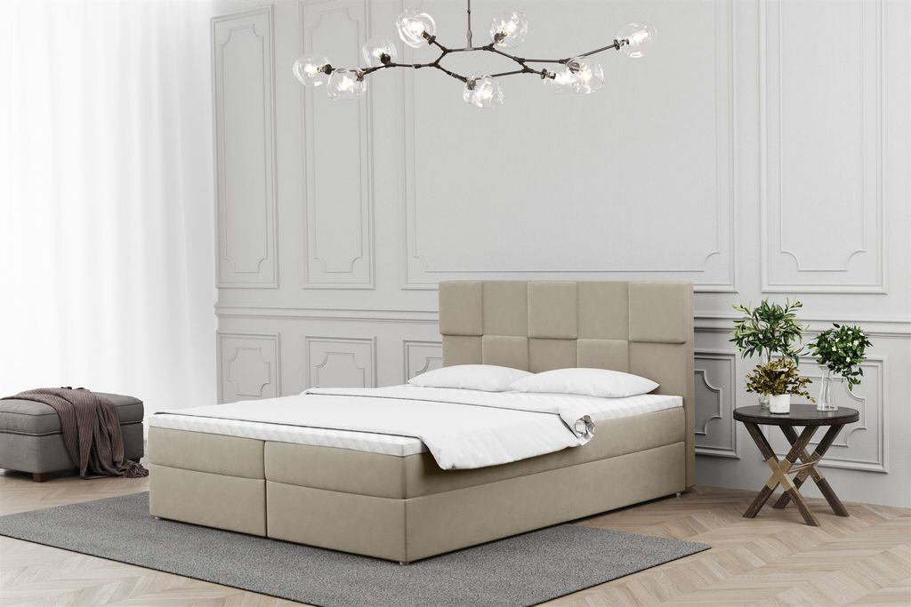 Boxspringbett Schlafzimmerbett JOLIE 140x200cm in Stoff Matt Velvet Beige