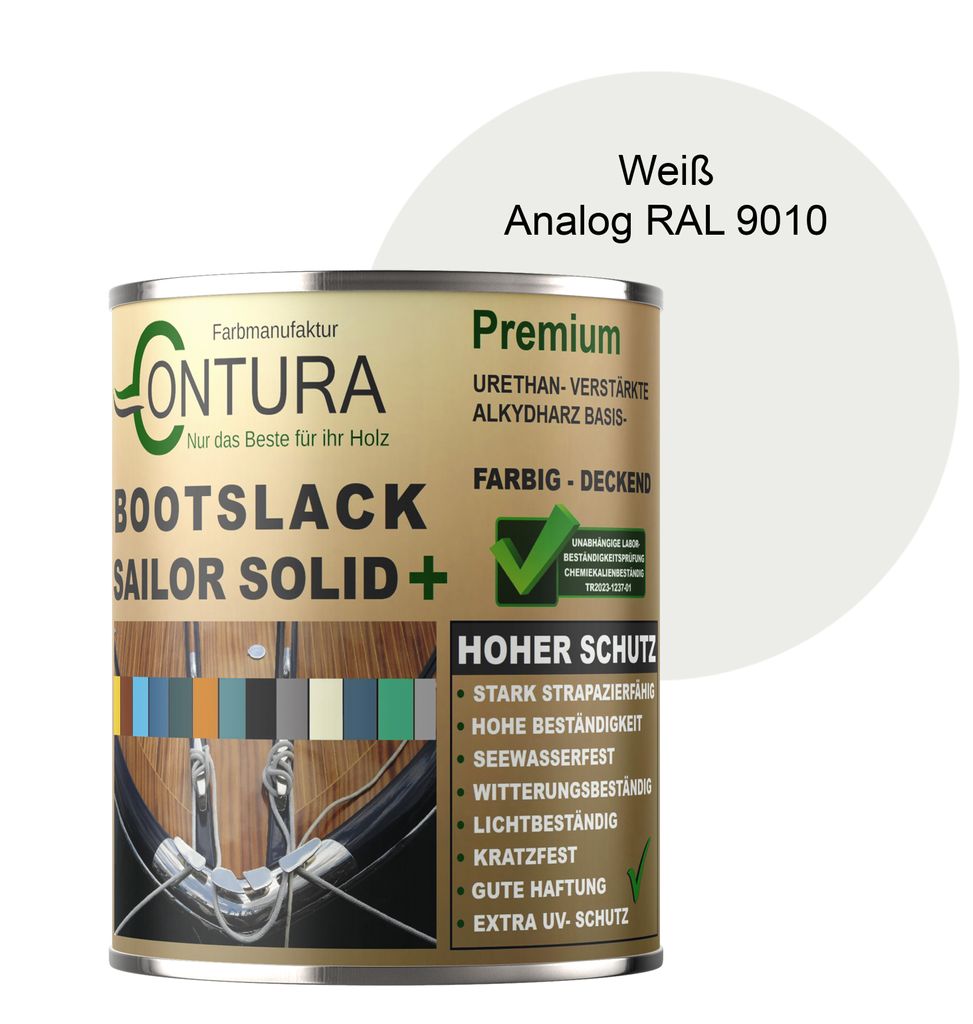 Contura Bootslack 500ml. Farbig Glänzend Yacht- Buntlack Metall Holz GFK Holzlack Boot Farblos - Weiß RAL 9010 Analog