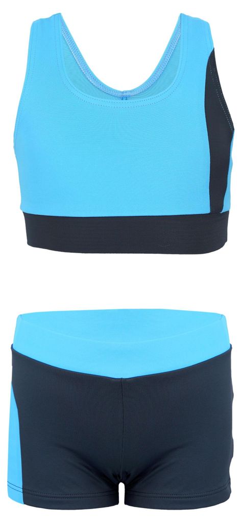 Aquarti Mädchen Sport Bikini - Racerback Bustier & Badehose, Farbe: Grau / Blau, Größe: 140