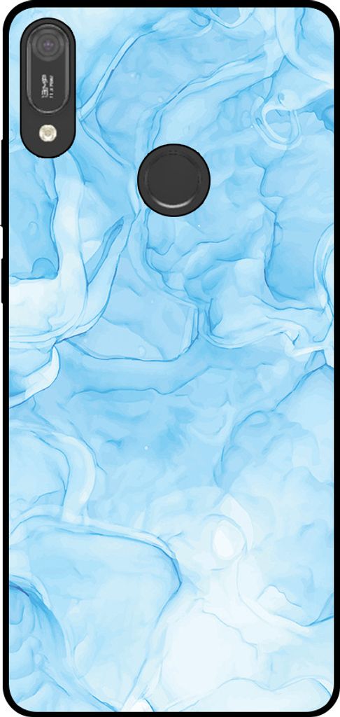 Smartphonica Handytasche Passend für Huawei Y6 (2019) mit Marmordruck - TPU Rückseite Hülle Marmor Design - Hellblau