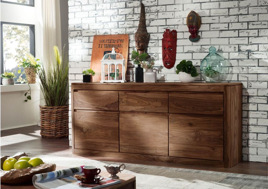 MASSIVMOEBEL24 Sideboard Sheesham 185x40x80 rot-braun Produktbild 
