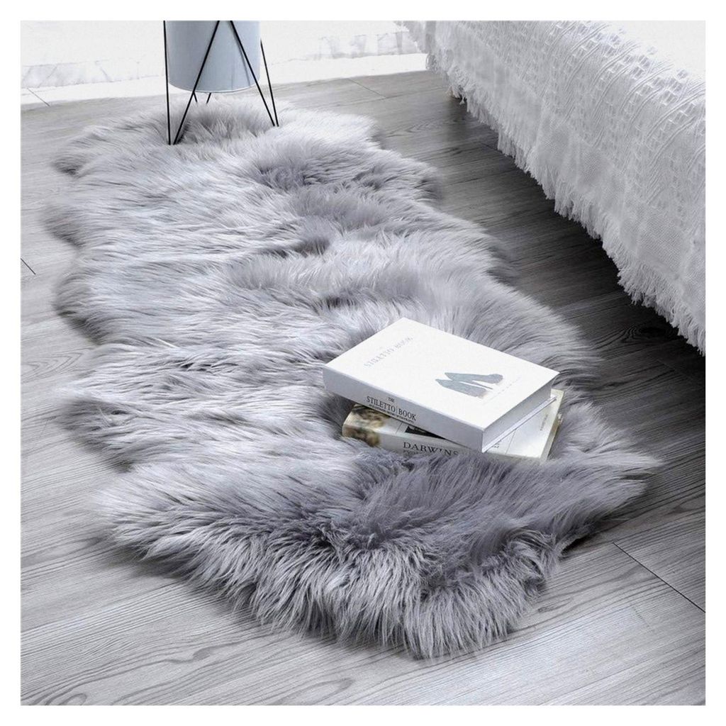 Faux Lammfell Teppich im Longhair Fell Look (60 x 160 cm, Grau)