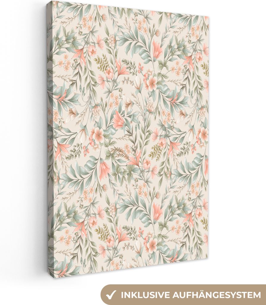 OneMillionCanvasses - Leinwandbilder - 90x140 cm, Blumen - Vintage - Pastell, Wandbilder Kunstdruck Wanddekoration - Wandschmucke - Schlafzimmer