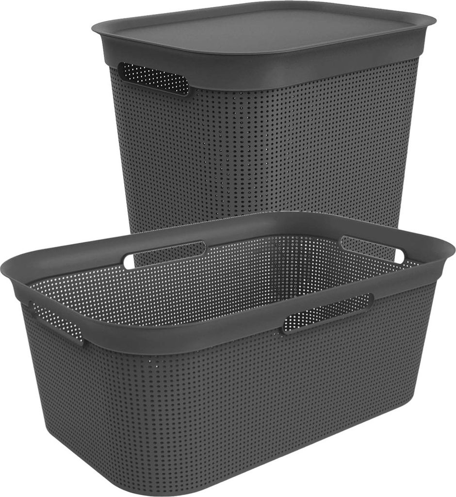 Rotho Set-2tlg. Wäschesammler und Korb Brisen - 1x Wäschekorb 41L 60 x 40 x 23 cm - 1x Wäschebox mit Deckel 50L 43 x 34 x 53 cm - SET zum Wäsch...