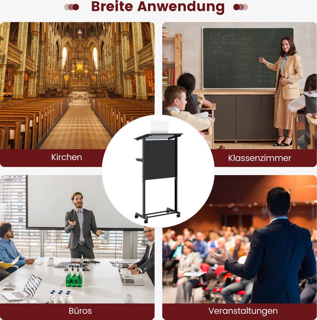 Mobiles Rednerpult Stehpult Höhenverstellbarer Laptopwagen Mit Neigbarer Tischplatte Ablagefach Getrankehalter Kanzelstander Mit Feststellbaren Rollen Fur Zuhause Buro Weiss