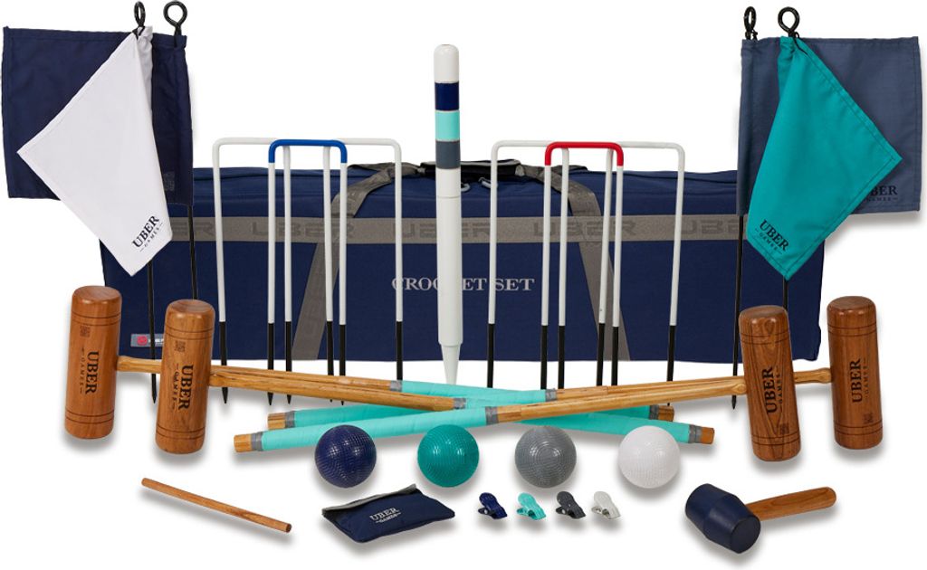 Ubergames - Pro Croquet-Set - Englisches Gartenspiel - 4 Personen - Hartholzschlägel - Plastikbälle - Mit Toolkit