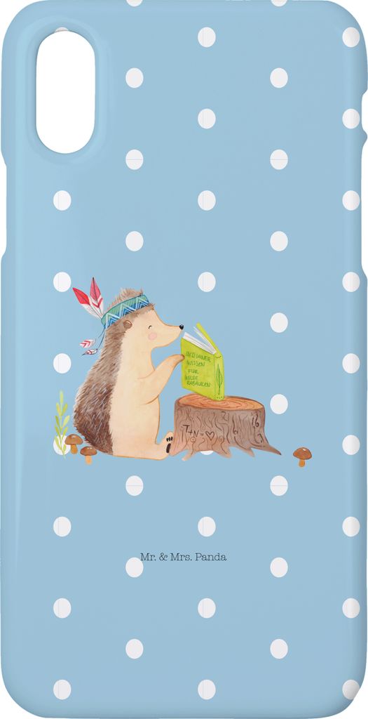 Mr. & Mrs. Panda Iphone 10 Handyhülle Igel Federschmuck - Blau Pastell - Geschenk, Tiere, Abenteuer, Handy, Cover, Hülle, X, Lagerfeuer, Camping,...