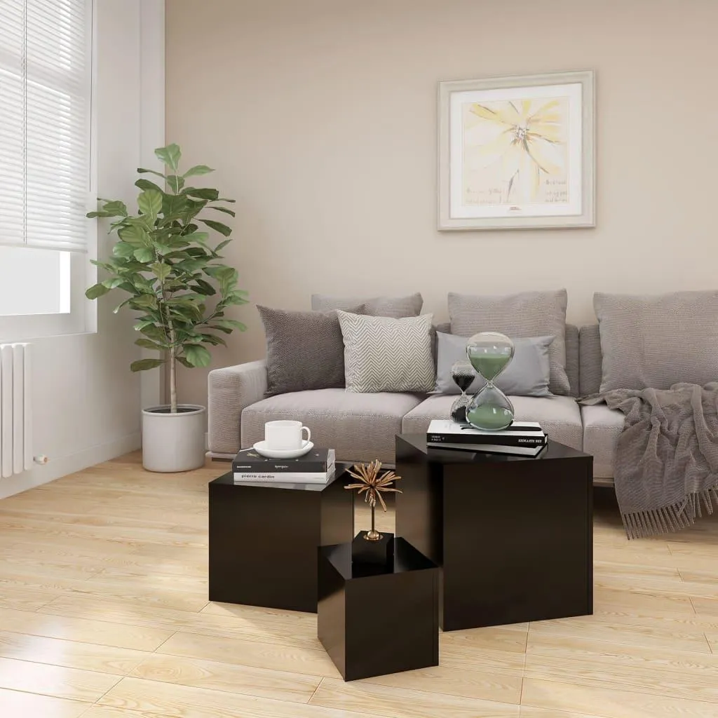 vidaXL Tables d'appoint 3 pcs en bois composite noir moderne chic