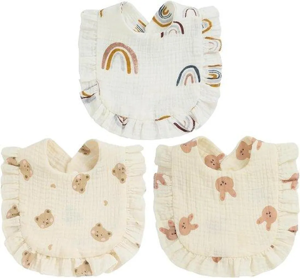 Lot 3 bavoirs 100% coton pour bébé 6-9 mois avec fermeture ajustable safe