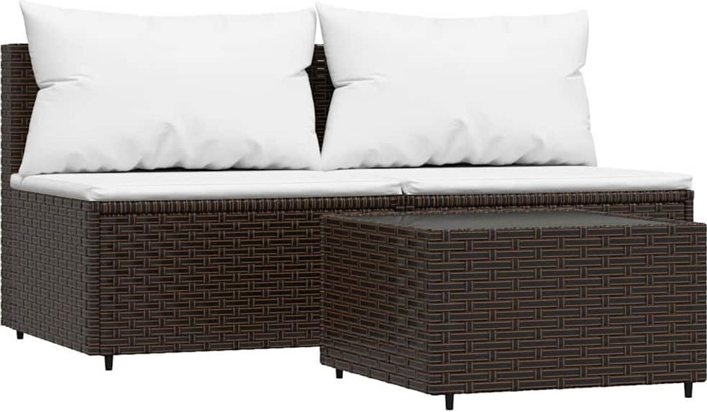 vidaXL 3-tlg. Garten-Lounge-Set mit Kissen Braun Poly Rattan