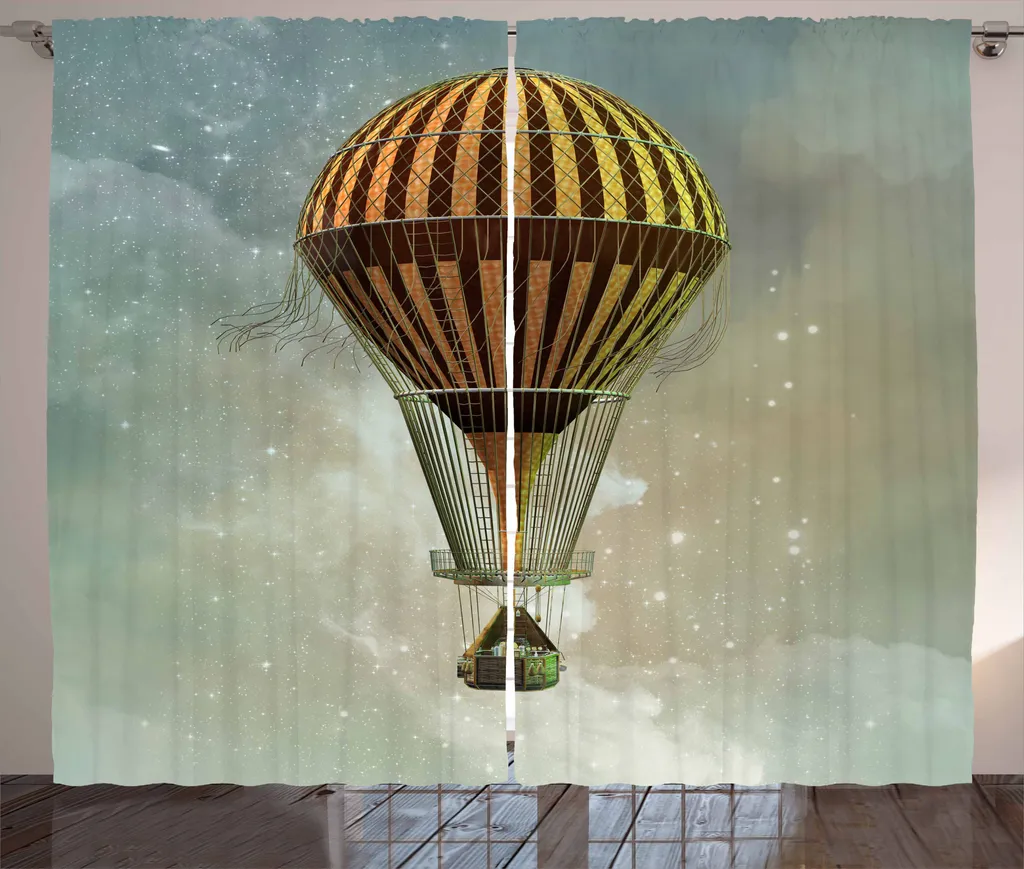 ABAKUHAUS Tenda rustica steampunk, palloncini e stelle, tenda con passanti e ganci per camera da letto, 280 x 175 cm, multicolore