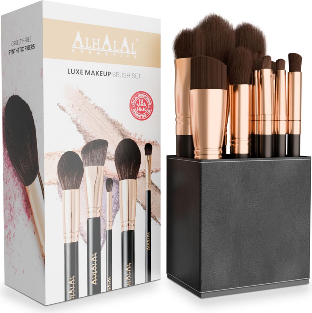 AL-306 AIZAL Halal Schminkpinsel-Set | 12 vegane Pinsel, tierversuchsfrei, für Gesicht & Augen-Make-up, Profiqualität