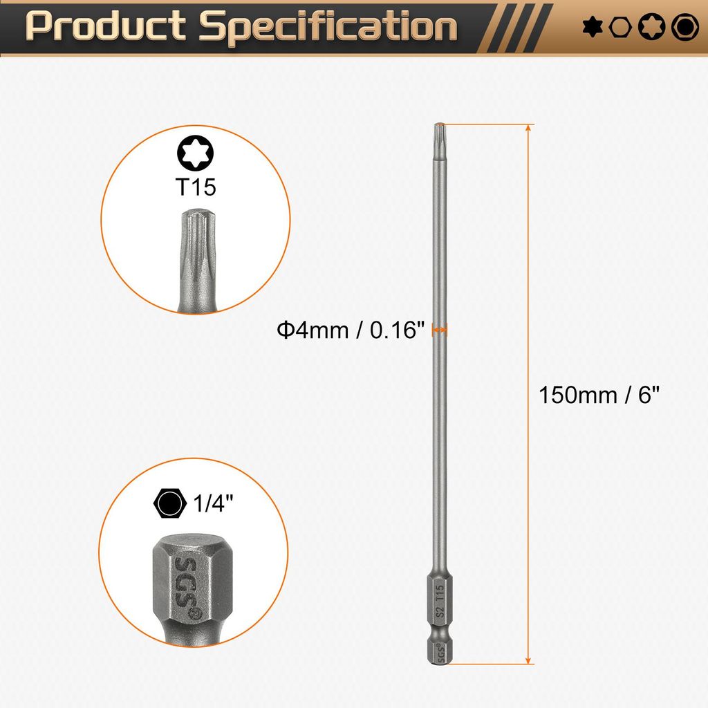 T15 Torx Bit Set Schraubendreher Bitsatz 1/4 Zoll Sechskantschaft 150mm Lang Magnetisch Hex Sechskant Ohne Loch Spitze Bohrer Bits S2 Stahl fš¹r ...